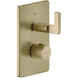 Shower tap Wall-mounted external part 2 way material: Brass thermostatic With plate without hand shower, hose and holder Brass Brushed PVD, color: Gold surface: Brushed Wall-mounted - external part