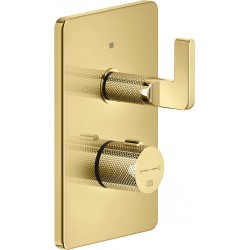 Shower tap Wall-mounted external part 2 way material: Brass thermostatic With plate without hand shower, hose and holder, color: Gold surface: Glossy Wall-mounted - external part