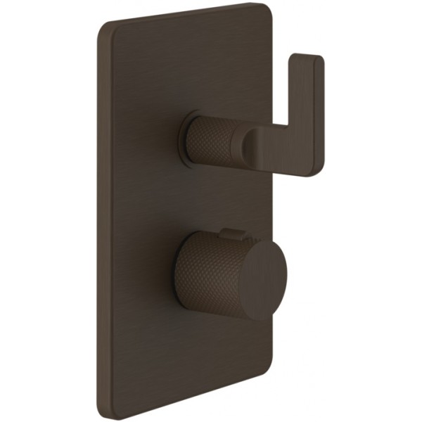 Shower tap Wall-mounted external part 2 way material: Brass thermostatic With plate without hand shower, hose and holder, color: Bronze surface: Brushed Wall-mounted - external part