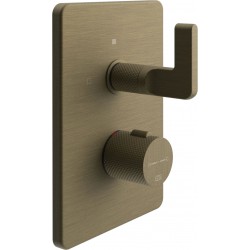 Shower tap Wall-mounted external part 2 way material: Brass thermostatic With plate without hand shower, hose and holder, color: Bronze surface: Brushed Wall-mounted - external part