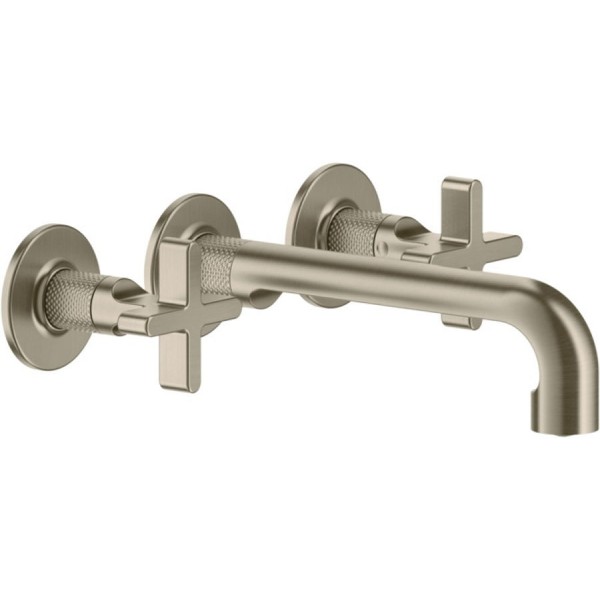 Wash basin tap Wall-mounted - external part 3 holes dual-level Without waste, color: Chrome Finox Brushed Nickel material: Brass surface: Brushed Wall-mounted - external part