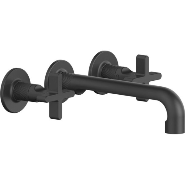 Wash basin tap Wall-mounted - external part 3 holes dual-level Without waste, color: Black material: Brass surface: Matt Wall-mounted - external part