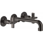 Wash basin tap Wall-mounted - external part 3 holes dual-level Without waste, color: Black material: Brass surface: Brushed Wall-mounted - external part