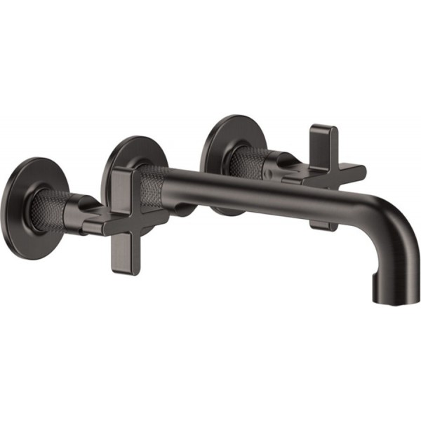 Wash basin tap Wall-mounted - external part 3 holes dual-level Without waste, color: Black material: Brass surface: Brushed Wall-mounted - external part