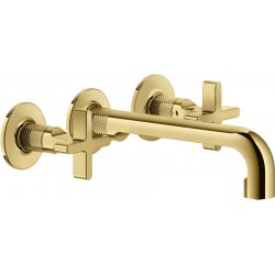 Wash basin tap Wall-mounted - external part 3 holes dual-level Without waste, color: Gold material: Brass surface: Glossy Wall-mounted - external part
