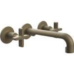 Wash basin tap Wall-mounted - external part 3 holes dual-level Without waste, color: Bronze material: Brass surface: Brushed Wall-mounted - external part