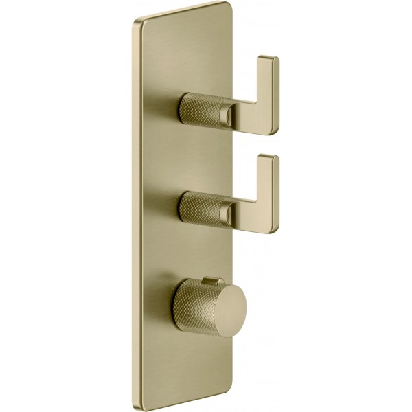 Shower tap Wall-mounted external part 2 way material: Brass thermostatic With plate with separate exits without hand shower, hose and holder Brass Brushed PVD, color: Gold surface: Brushed Wall-mounted - external part