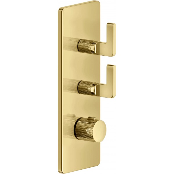 Shower tap Wall-mounted external part 2 way material: Brass thermostatic With plate with separate exits without hand shower, hose and holder, color: Gold surface: Glossy Wall-mounted - external part
