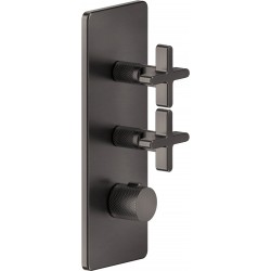 Shower tap Wall-mounted external part 2 way material: Brass thermostatic With plate with separate exits without hand shower, hose and holder, color: Black surface: Brushed Wall-mounted - external part