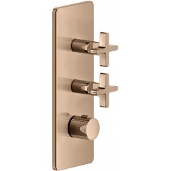 Shower tap Wall-mounted external part 2 way material: Brass thermostatic With plate with separate exits without hand shower, hose and holder, color: Gold surface: Glossy Wall-mounted - external part