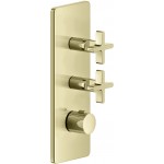 Shower tap Wall-mounted external part 2 way material: Brass thermostatic With plate with separate exits without hand shower, hose and holder Brass PVD, color: Gold surface: Glossy Wall-mounted - external part