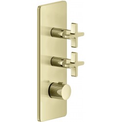 Shower tap Wall-mounted external part 2 way material: Brass thermostatic With plate with separate exits without hand shower, hose and holder Brass PVD, color: Gold surface: Glossy Wall-mounted - external part