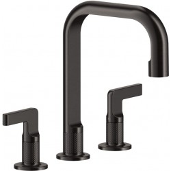 Wash basin tap Deck-mounted dual-level L size material: Brass With pop-up waste set Black Metal Brushed PVD, color: Black surface: Brushed Deck-mounted