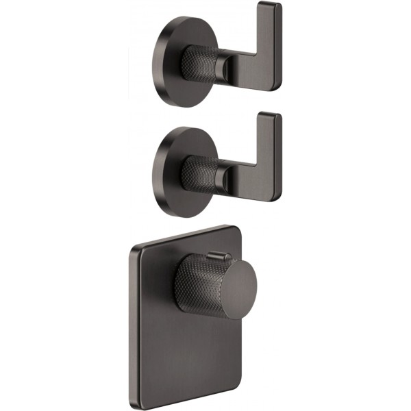 Shower tap Wall-mounted external part 2 way 3 holes material: Brass mixer with separate exits without hand shower, hose and holder, color: Black surface: Brushed Wall-mounted - external part
