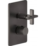 Shower tap Wall-mounted external part 2 way material: Brass thermostatic With plate without hand shower, hose and holder, color: Black surface: Brushed Wall-mounted - external part