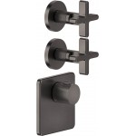 Shower tap Wall-mounted external part 2 way 3 holes material: Brass thermostatic with separate exits without hand shower, hose and holder, color: Black surface: Brushed Wall-mounted - external part
