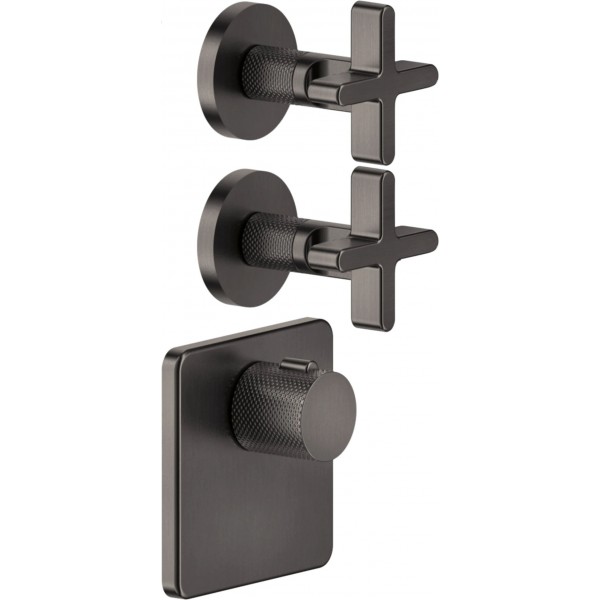 Shower tap Wall-mounted external part 2 way 3 holes material: Brass thermostatic with separate exits without hand shower, hose and holder, color: Black surface: Brushed Wall-mounted - external part