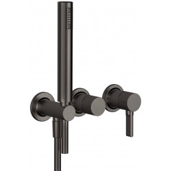 Shower tap Wall-mounted external part 2 way 3 holes material: Brass mixer with hand shower, hose and holder, color: Black surface: Brushed Wall-mounted - external part