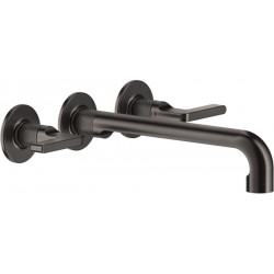 Wash basin tap Wall-mounted - external part 3 holes dual-level Without waste, color: Black material: Brass surface: Brushed Wall-mounted - external part