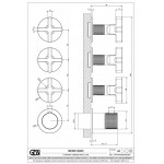 Shower tap Wall-mounted external part 3 way 4 holes material: Brass thermostatic with separate exits without hand shower, hose and holder, color: Chrome surface: Glossy Wall-mounted - external part