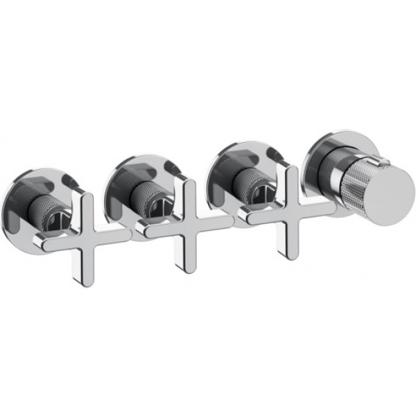 Shower tap Wall-mounted external part 3 way 4 holes material: Brass thermostatic with separate exits without hand shower, hose and holder, color: Chrome surface: Glossy Wall-mounted - external part