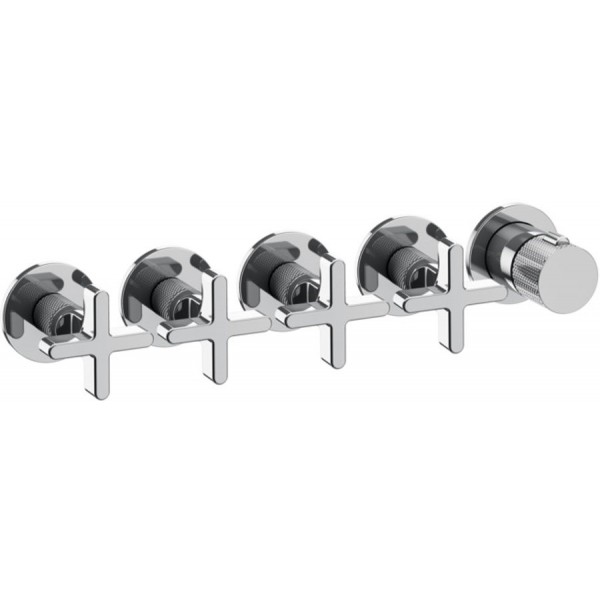 Shower tap Wall-mounted external part 4 way 5 holes material: Brass thermostatic with separate exits without hand shower, hose and holder, color: Chrome surface: Glossy Wall-mounted - external part