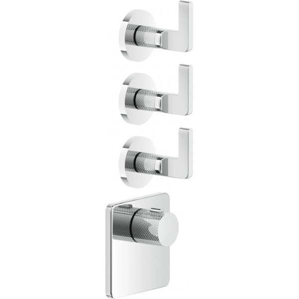 Shower tap Wall-mounted external part 3 way 4 holes material: Brass thermostatic with separate exits without hand shower, hose and holder, color: Chrome surface: Glossy Wall-mounted - external part