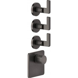 Shower tap Wall-mounted external part 3 way 4 holes material: Brass thermostatic with separate exits without hand shower, hose and holder, color: Black surface: Brushed Wall-mounted - external part