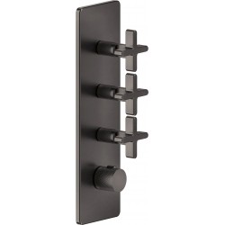 Shower tap Wall-mounted external part 3 way material: Brass thermostatic With plate with separate exits without hand shower, hose and holder, color: Black surface: Brushed Wall-mounted - external part
