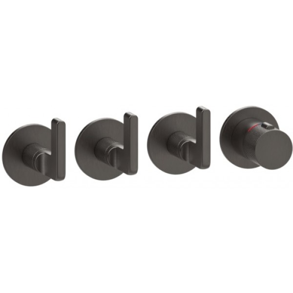Shower tap Wall-mounted external part 3 way 4 holes material: Brass thermostatic with separate exits without hand shower, hose and holder, color: Black surface: Brushed Wall-mounted - external part