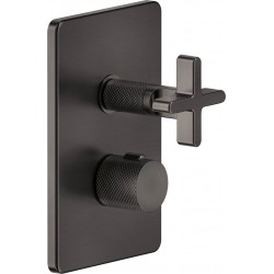 Shower tap Wall-mounted external part 3 way material: Brass thermostatic With plate without hand shower, hose and holder, color: Black surface: Brushed Wall-mounted - external part