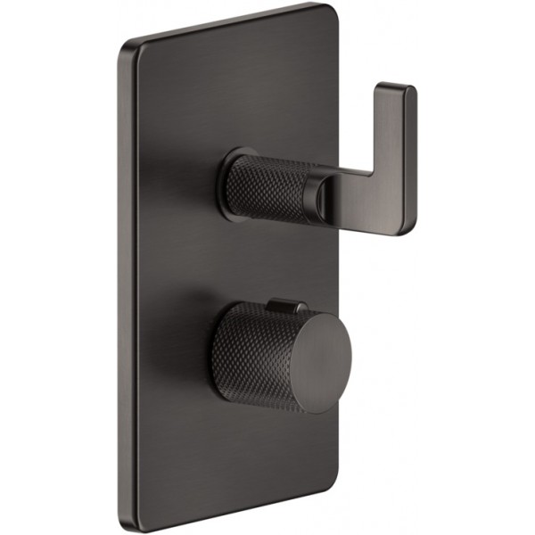 Shower tap Wall-mounted external part 1 way material: Brass thermostatic With plate without hand shower, hose and holder, color: Black surface: Brushed Wall-mounted - external part