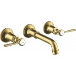 Wash basin tap Wall-mounted - external part 3 holes dual-level With non-closing waste set, color: Gold 165 - 225 mm material: Brass surface: Brushed Wall-mounted - external part