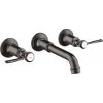 Wash basin tap Wall-mounted - external part 3 holes dual-level With non-closing waste set, color: Black 165 - 225 mm, Brushed Black Chrome material: Brass surface: Brushed Wall-mounted - external part