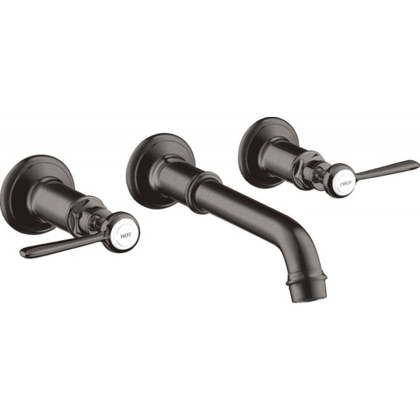 Wash basin tap Wall-mounted - external part 3 holes dual-level With non-closing waste set, color: Black 165 - 225 mm, Brushed Black Chrome material: Brass surface: Brushed Wall-mounted - external part