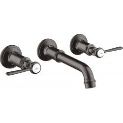 Wash basin tap Wall-mounted - external part 3 holes dual-level With non-closing waste set, color: Black 165 - 225 mm, Brushed Black Chrome material: Brass surface: Brushed Wall-mounted - external part