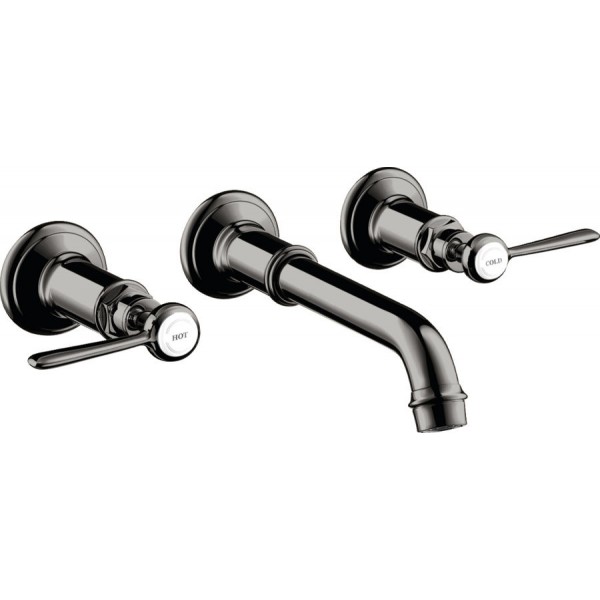 Wash basin tap Wall-mounted - external part 3 holes dual-level With non-closing waste set, color: Black material: Brass surface: Glossy Wall-mounted - external part