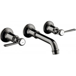 Wash basin tap Wall-mounted - external part 3 holes dual-level With non-closing waste set, color: Black material: Brass surface: Glossy Wall-mounted - external part
