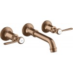 Wash basin tap Wall-mounted - external part 3 holes dual-level With non-closing waste set, color: Pink Gold 165 - 225 mm material: Brass surface: Brushed Wall-mounted - external part