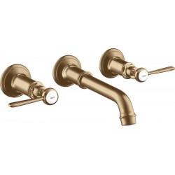 Wash basin tap Wall-mounted - external part 3 holes dual-level With non-closing waste set, color: Bronze material: Brass surface: Brushed Wall-mounted - external part