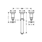 Wash basin tap Wall-mounted - external part 3 holes dual-level With non-closing waste set, color: Chrome 165 - 225 mm material: Brass surface: Glossy Wall-mounted - external part