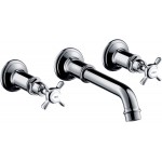 Wash basin tap Wall-mounted - external part 3 holes dual-level With non-closing waste set, color: Chrome 165 - 225 mm material: Brass surface: Glossy Wall-mounted - external part