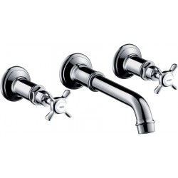Wash basin tap Wall-mounted - external part 3 holes dual-level With non-closing waste set, color: Chrome 165 - 225 mm material: Brass surface: Glossy Wall-mounted - external part