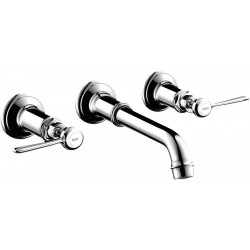 Wash basin tap Wall-mounted - external part 3 holes dual-level With non-closing waste set, color: Chrome 165 - 225 mm material: Brass surface: Glossy Wall-mounted - external part