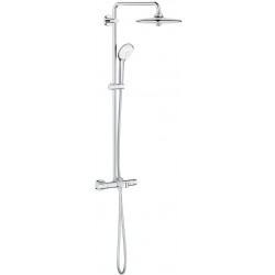 Bathtub tap with showerpipe and overhead shower Wall-mounted material: Brass thermostatic, color: Chrome surface: Glossy Wall-mounted exposed with showerpipe and overhead shower