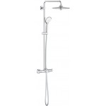 Bathtub tap with showerpipe and overhead shower Wall-mounted material: Brass thermostatic, color: Chrome surface: Glossy Wall-mounted exposed with showerpipe and overhead shower
