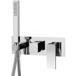 Shower tap Wall-mounted external part 2 way material: Brass mixer with hand shower, hose and holder With plate, color: Chrome surface: Glossy Wall-mounted - external part