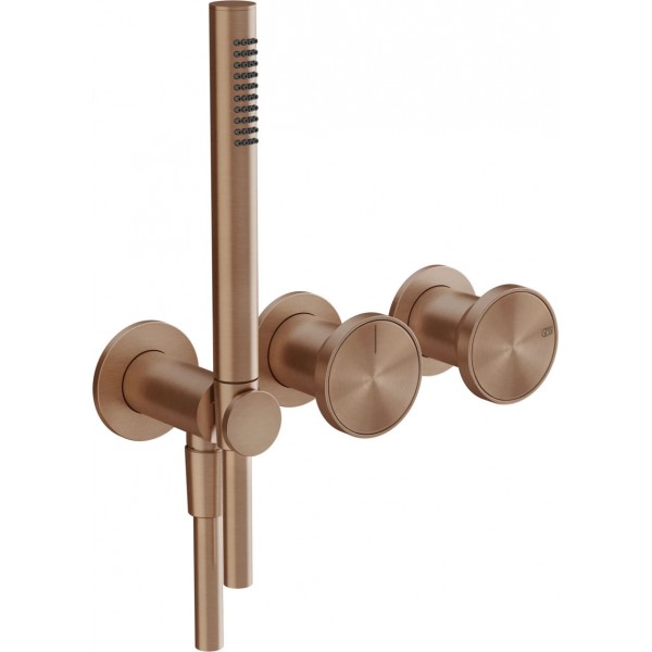 Shower tap Wall-mounted external part 2 way 3 holes material: Brass mixer with hand shower, hose and holder, color: Bronze surface: Brushed Wall-mounted - external part