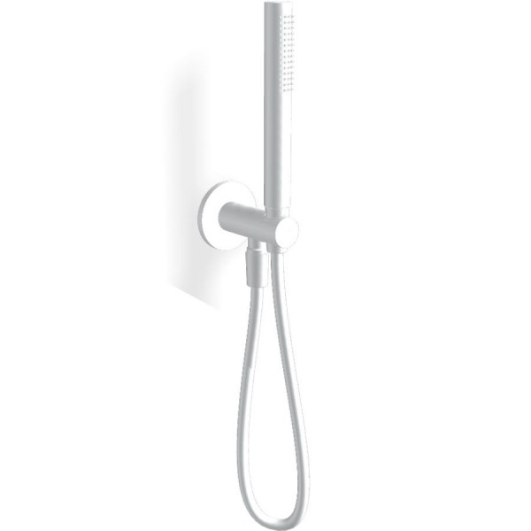 Shower head W/ hose, holder and outlet elbow 1 jet 1,50m, color: White surface: Matt Hand showers Shower head W/ hose, holder and outlet elbow 1 jet 1,50m, color: White surface: Matt Hand showers