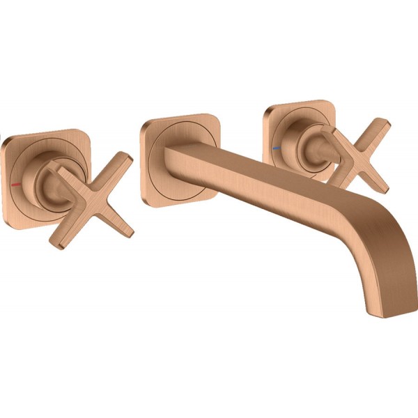 Wash basin tap Wall-mounted - external part 3 holes dual-level With non-closing waste set, color: Bronze material: Brass surface: Brushed Wall-mounted - external part